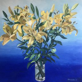“Yellow Lillies” 100x100cm, available at Binovska Gallery, Cyprus.