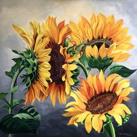 “Sunflowers” 100x100cm, available at Binovska Gallery Cyprus.