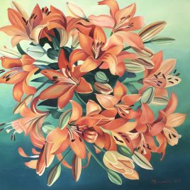 “Orange Lillies” 60x60cm, old by Binovska Gallery in private collection, Cyprus. 2023