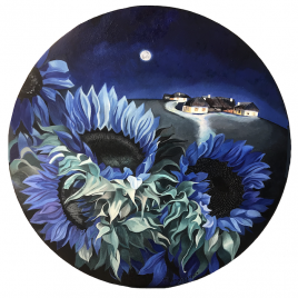 “Moonlit Ukrainian Night, 60x60cm,available at Binovska Gallery, Cyprus.