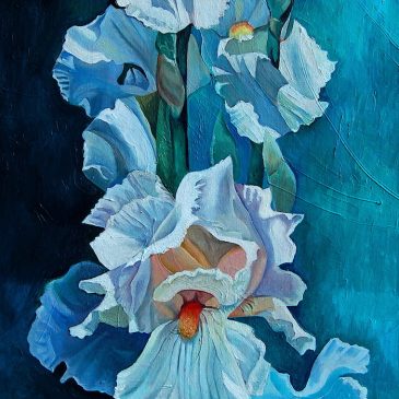 May 2020. I am painting my “White Irises”.